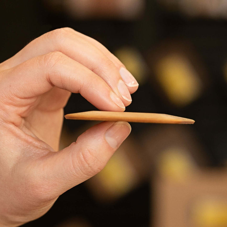 A close up view of the edge profile on the Pan Scraper in Natural.